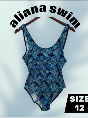 Women's Swimsuit, One Piece Size 12, Aliana Swim, Blue With Tag.